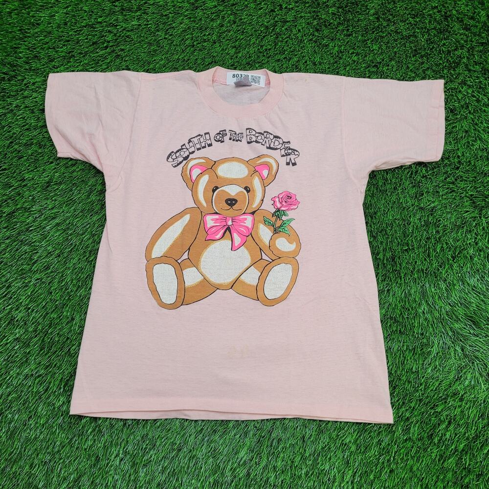 Vintage 90s Teddy-Bear Flower Shirt Womens M/L 19x24 Pink
